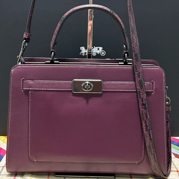 COACH Lane Mixed Leather Carryall Satchel/Crossbody Bag in Boysenberry - Picture 1 of 12